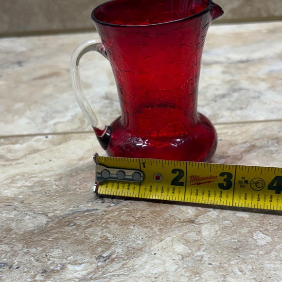 Vintage Pilgrim Glass Pitcher Red Crackle Glass Clear Handle 3 1/2" - Picture 12 of 12